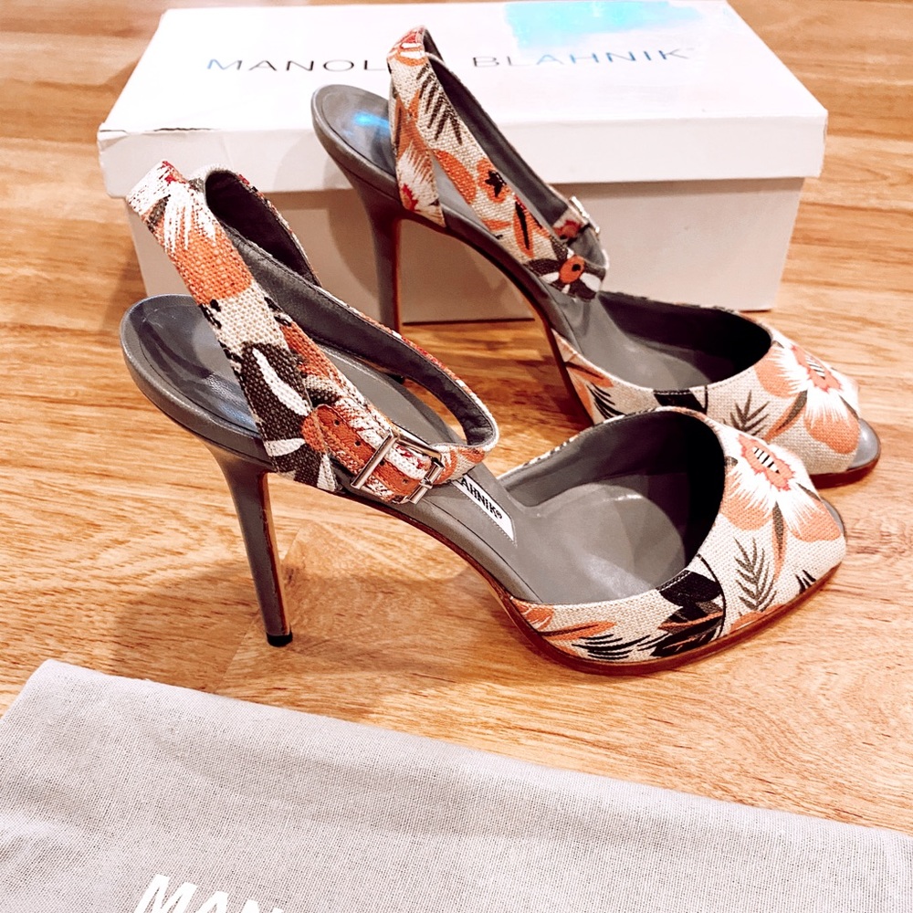 NEW manolo blahnik marga floral heel sandals